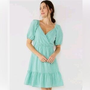 Draper James Gingham Green Puff Sleeve dress